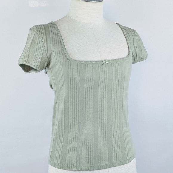 BDG Tops - BDG Urban Outfitters Olivia Picot Top Square Neck Short Sleeve Sage L NWT